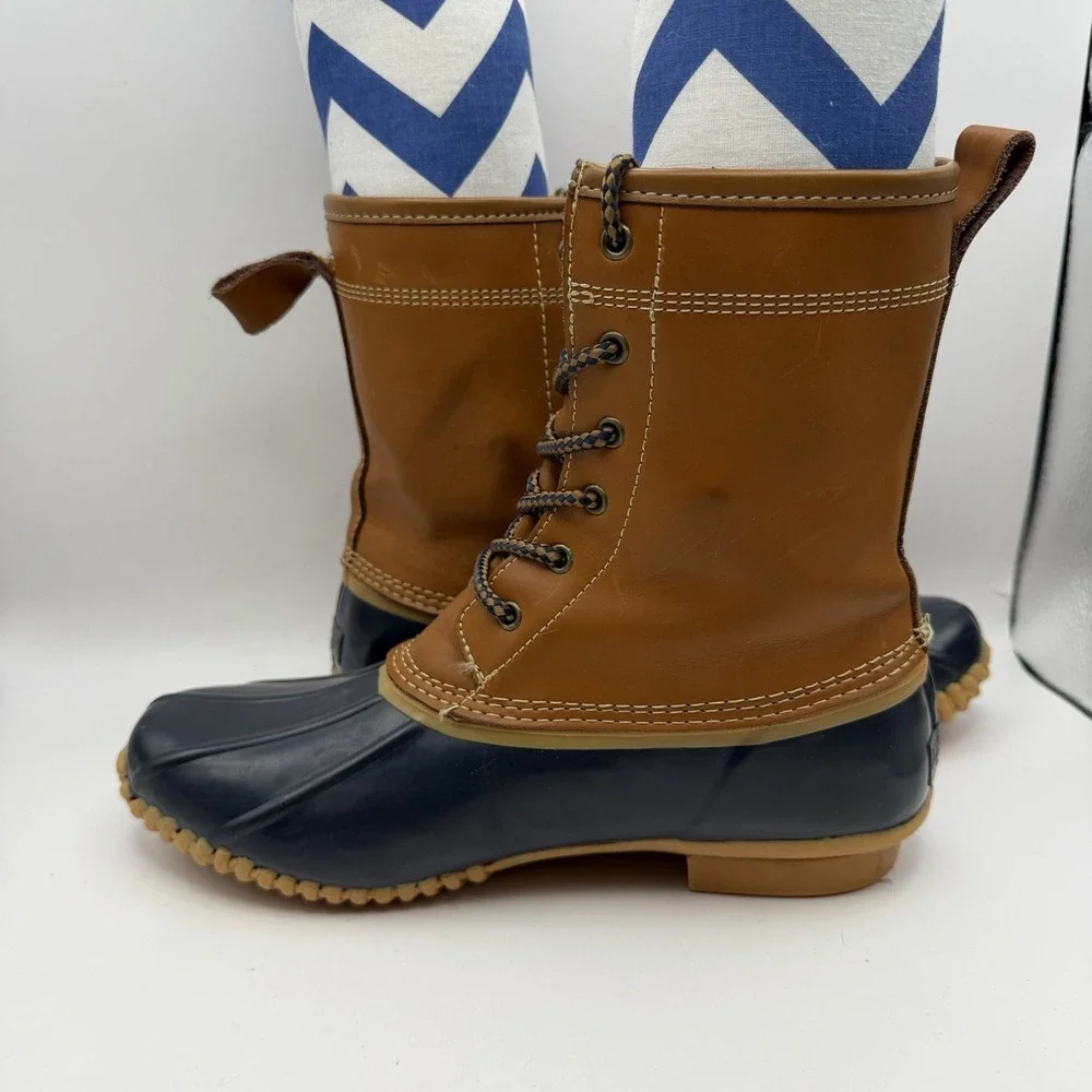 Land's End Women's Sz 8 Leather and Blue Rubber Duck Boots 502426‎